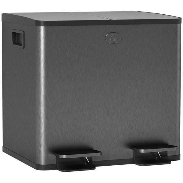 Dubbel Pedal papperskorg, 2x15L, Rostfritt stål/Plast, Svart - Luktneutraliserande och lätt att rengöra