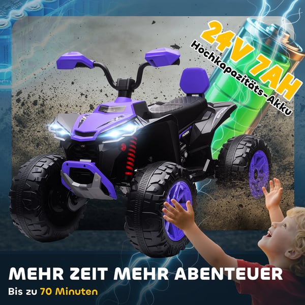 Børne-ATV 24V Lilla (Violet) Elektrisk Køretøj - 2 Sæder, LED Lys, MP3/USB, 6.5 km/t, 3-8 År