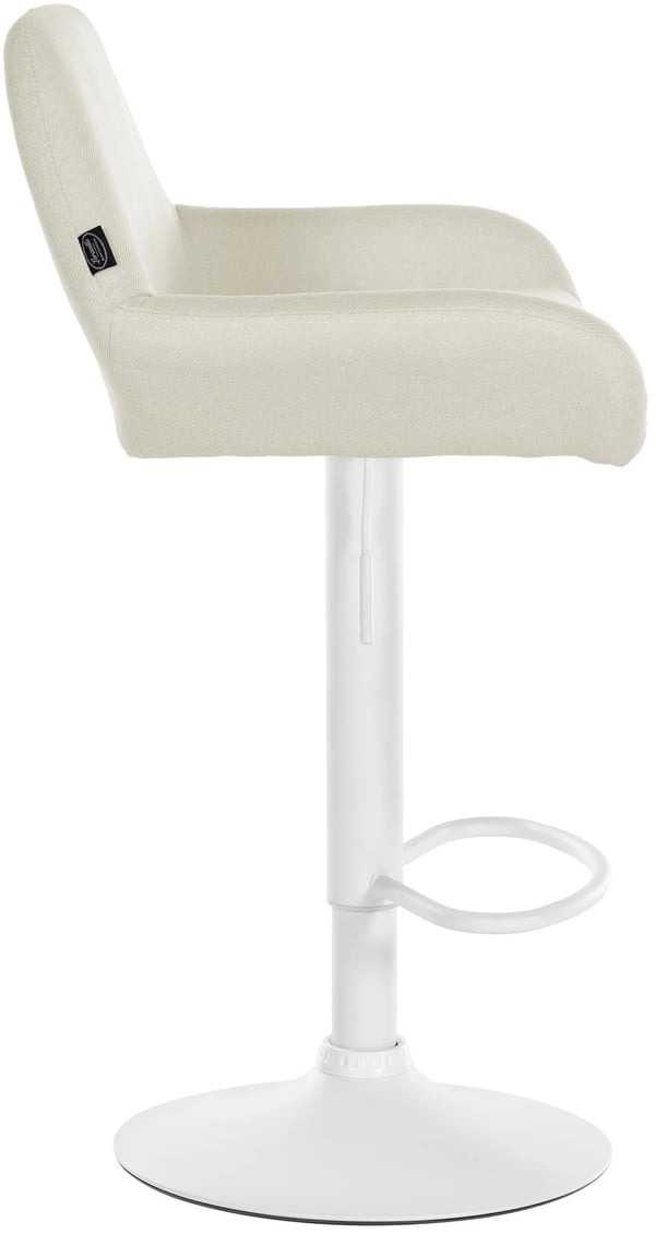 Set med 2 gräddfärgade barstolar i tyg med kromfärgad metallram