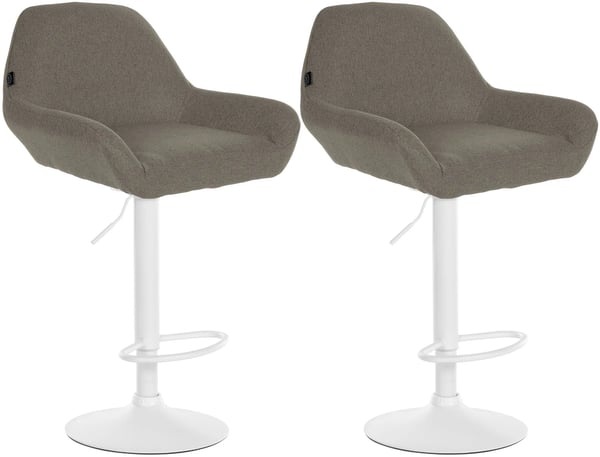 Set med 2 barstolar i taupe-tyg med kromfärgad metallram
