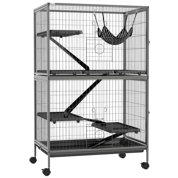 Buren för gnagare Multifunktionell 4 plattformar 3 ramper 4 dörrar Mått. 80L x 52B x 128H cm Stål Grå Silver Svart