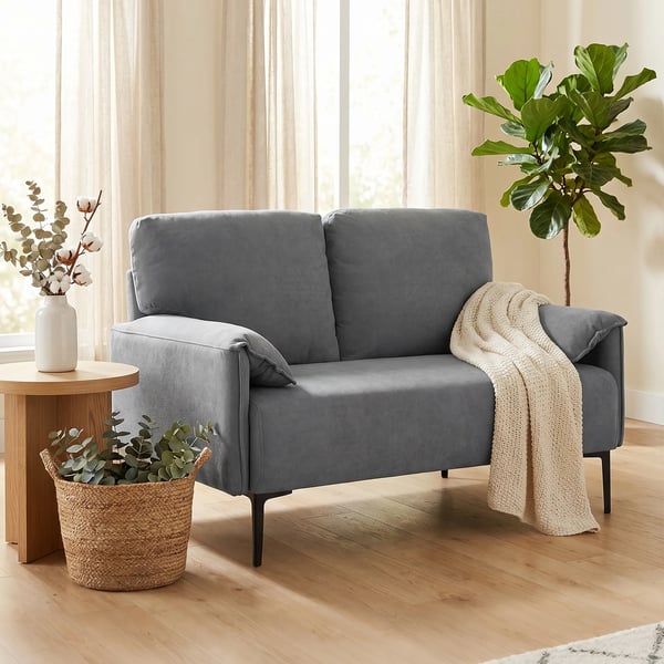 2-sits soffa, sammetsmjuk, grå, metallram, 127 cm bred