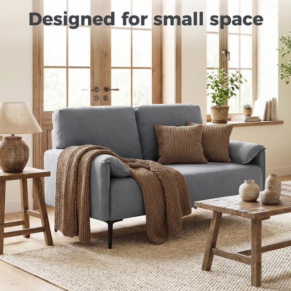 2-sits soffa, sammetsmjuk, grå, metallram, 127 cm bred