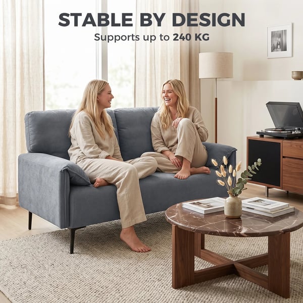 2-sits soffa, sammetsmjuk, grå, metallram, 127 cm bred