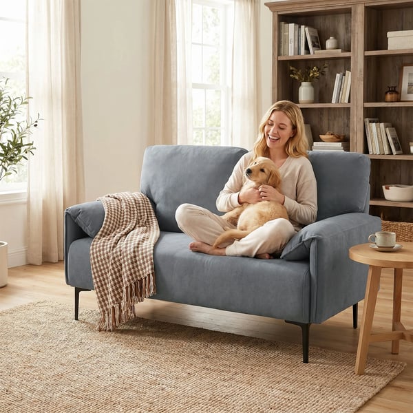 2-sits soffa, sammetsmjuk, grå, metallram, 127 cm bred