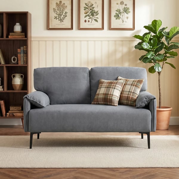 2-sits soffa, sammetsmjuk, grå, metallram, 127 cm bred