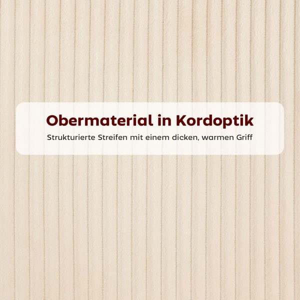 spisestol i beige kord med stålben, skålformet design og gulvbeskyttere