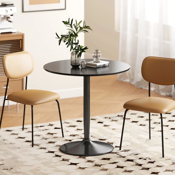 Matbord för 2 personer, rund bordsskiva Ø80 cm, MDF och stål, halkfri, svart, 75H cm