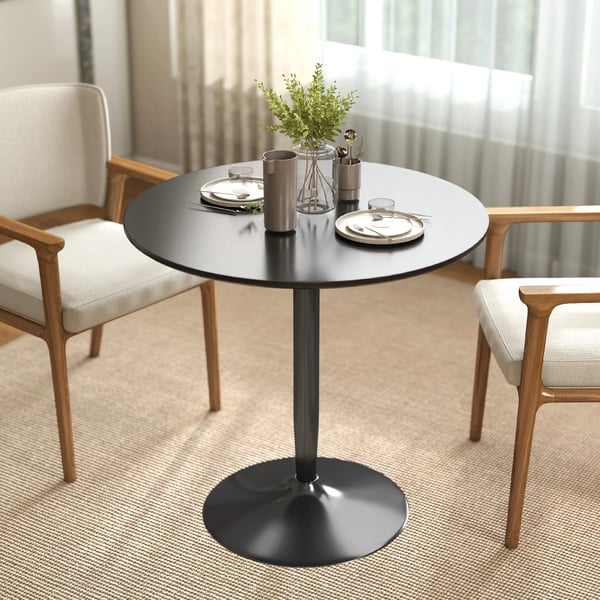 Matbord för 2 personer, rund bordsskiva Ø80 cm, MDF och stål, halkfri, svart, 75H cm