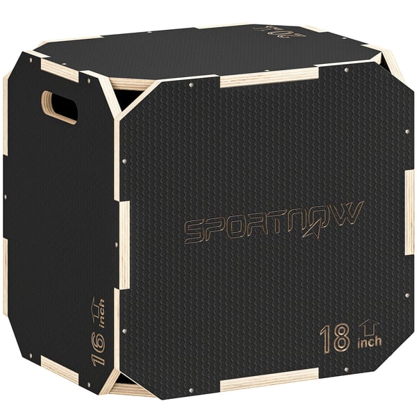 Plyobox i Plywood, Svart - Kraftig och Justerbar träningsbox med sidohandtag