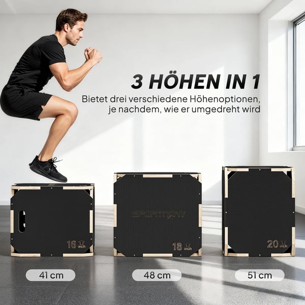 Plyobox i Plywood, Svart - Kraftig och Justerbar träningsbox med sidohandtag