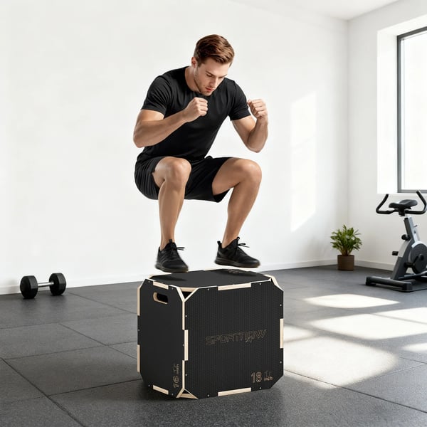Plyobox i Plywood, Svart - Kraftig och Justerbar träningsbox med sidohandtag