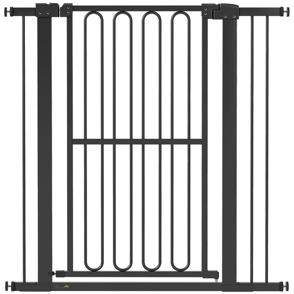 Hundgaller 76-104 cm, Svart Plast, Utan Borrning, Dörrgaller för Hundar, Justerbart Trappgaller