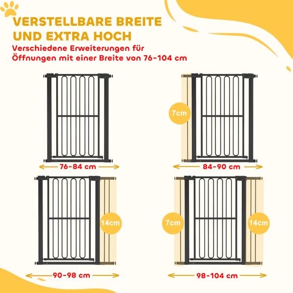 Hundgaller 76-104 cm, Svart Plast, Utan Borrning, Dörrgaller för Hundar, Justerbart Trappgaller