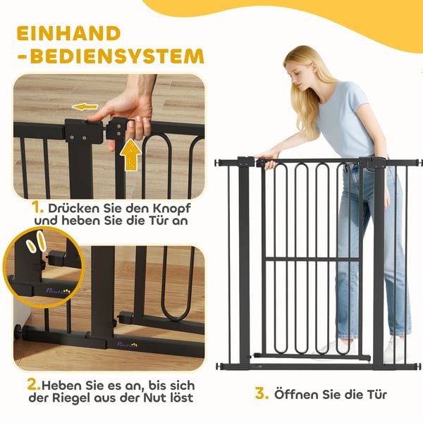 Hundgaller 76-104 cm, Svart Plast, Utan Borrning, Dörrgaller för Hundar, Justerbart Trappgaller
