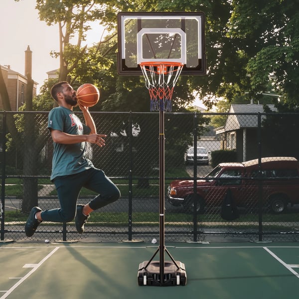 HOMOCM Justerbar Basketkorg för Utomhusbruk med Hjul för Barn - Svart, Stål/PVC/HDPE