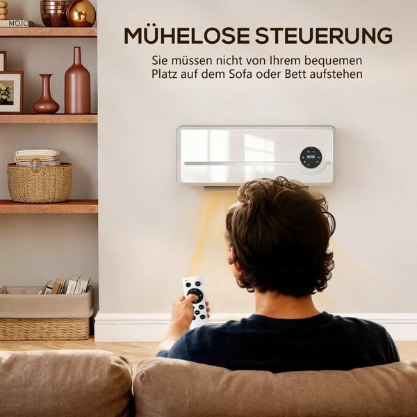 Keramisk väggfläkt 2000W för väggmontering med fläkt, fjärrkontroll, 2 värmelägen, LED-display