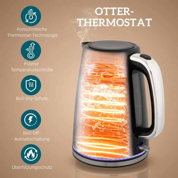 Elkedel og Brødrister Sæt - 1.7L Kedel (2200W), 2-skåret Brødrister (7 niveauer) - Sort & Sølv Stel/Plastik