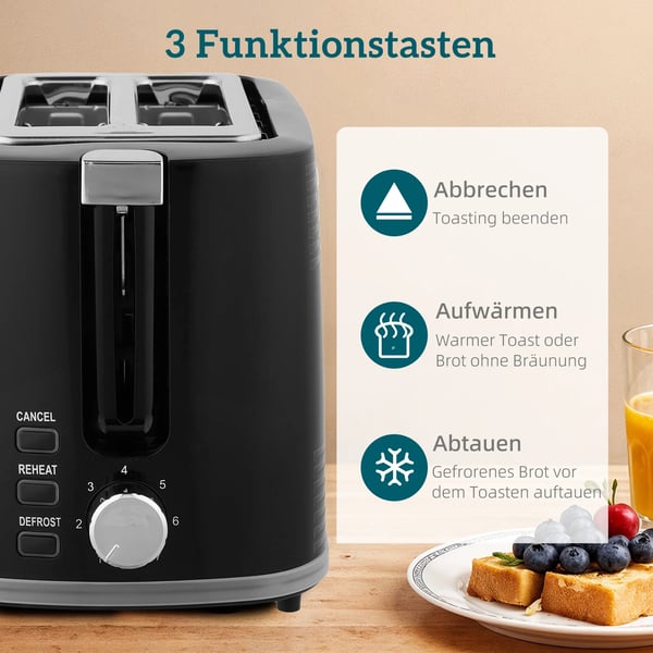Elkedel og Brødrister Sæt - 1.7L Kedel (2200W), 2-skåret Brødrister (7 niveauer) - Sort & Sølv Stel/Plastik