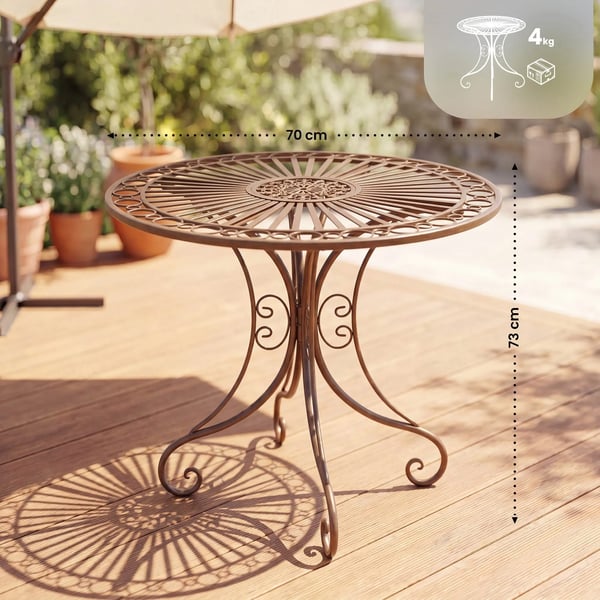 Hari Antik Brun Metal Havebord - 70 cm Diameter, 73 cm Højde