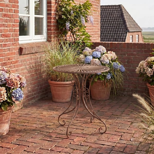 Hari Antik Brun Metal Havebord - 70 cm Diameter, 73 cm Højde