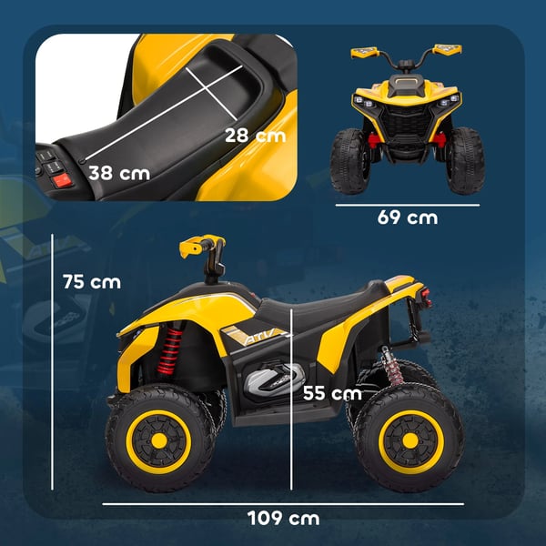 El-quad för barn 12V GUL - 2 motorer, fjädring, LED, musik, USB