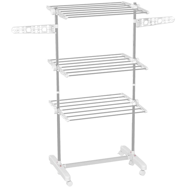 Mobilt Tørrestativ i Rustfrit Stål, 3 Etager, Foldbart med Hjul, 80-142 x 55 x 152 cm, Hvidt