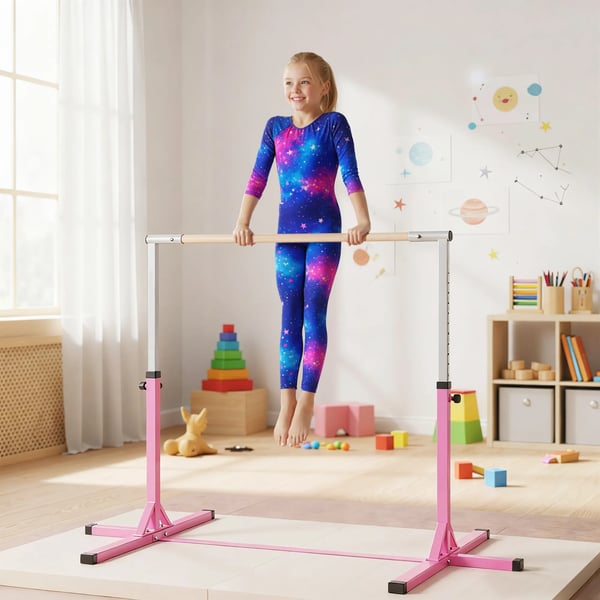 Gymnastik Reckstång Höjdjusterbar 13-stegs Upp till 75 kg Belastning Gymnastikredskap Stål Bokträ Rosa