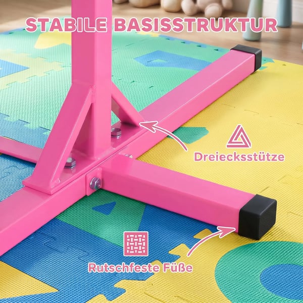 Gymnastik Reckstång Höjdjusterbar 13-stegs Upp till 75 kg Belastning Gymnastikredskap Stål Bokträ Rosa