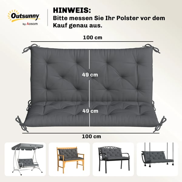 Bänkkudde 100x98cm för Trädgårdsbänk - Mörkgrå Polyester
