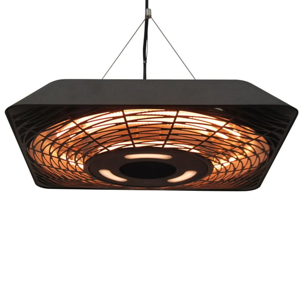 Elektrisk Terrassvärmare 2000W med LED-ljus och Fjärrkontroll, Svart Aluminium & Glas