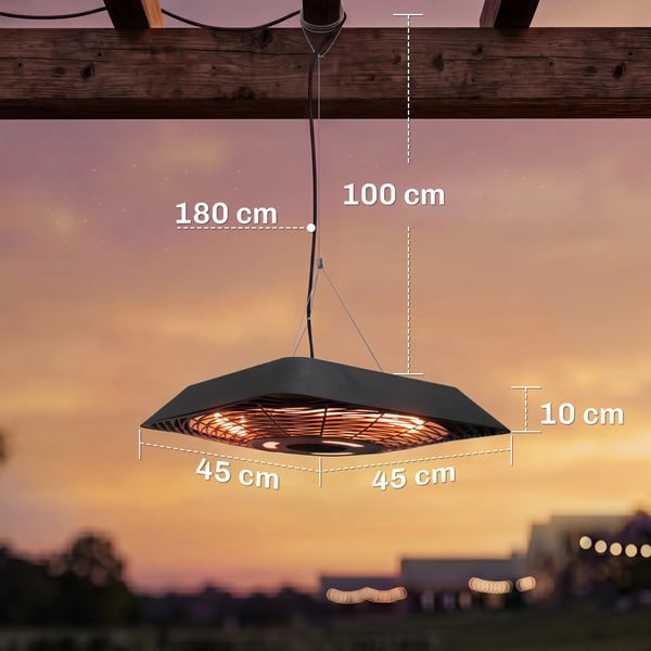 Elektrisk Terrassvärmare 2000W med LED-ljus och Fjärrkontroll, Svart Aluminium & Glas
