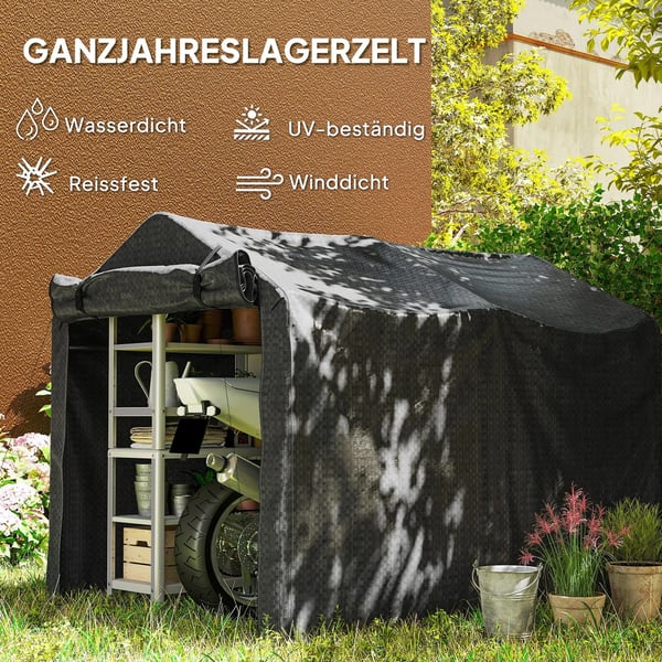 garagetelt, vandtæt teltgarage med dør, UV-bestandig 220 x 157 x 165 cm sort