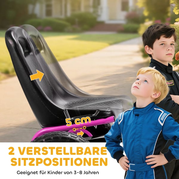 Pedal Gokart til Børn - Lyserød Plastik/Stål - Justerbar, EVA-hjul, Bremse - 3-8 år