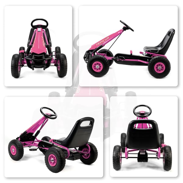 Pedal Gokart til Børn - Lyserød Plastik/Stål - Justerbar, EVA-hjul, Bremse - 3-8 år