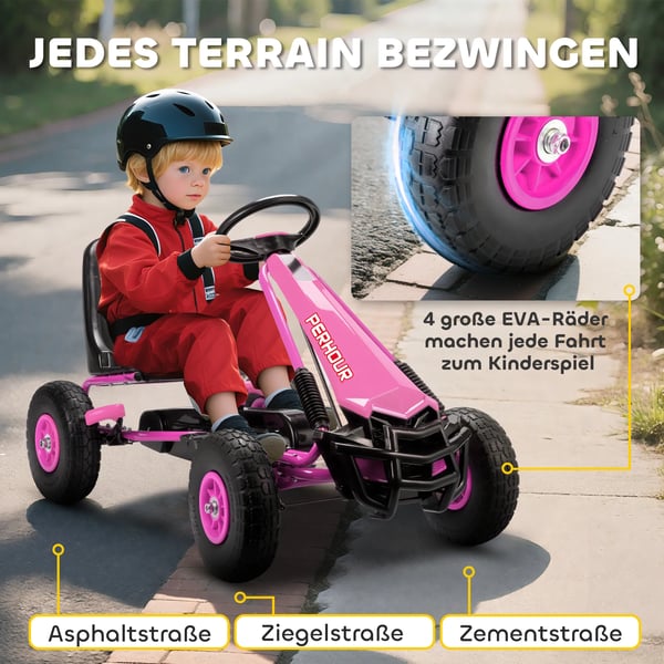 Pedal Gokart til Børn - Lyserød Plastik/Stål - Justerbar, EVA-hjul, Bremse - 3-8 år