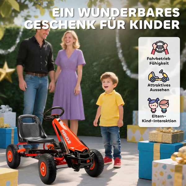Pedal Gokart til Børn, Rød, Med justerbart sæde og EVA-hjul, 3-8 år