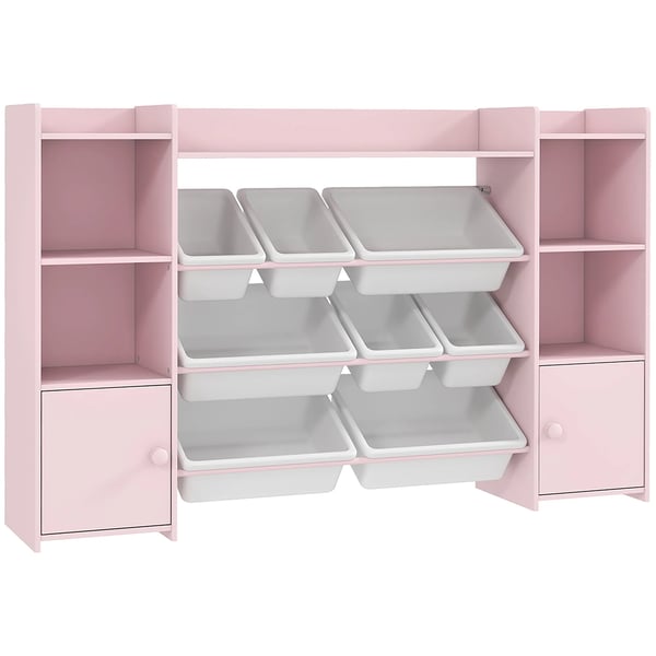 Barnförvaringshylla, rosa för leksaker och böcker med 8 lådor, MDF