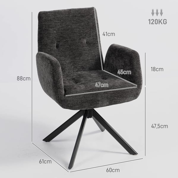 Drejestol i polyester med moderne design, sort, 120 kg belastning
