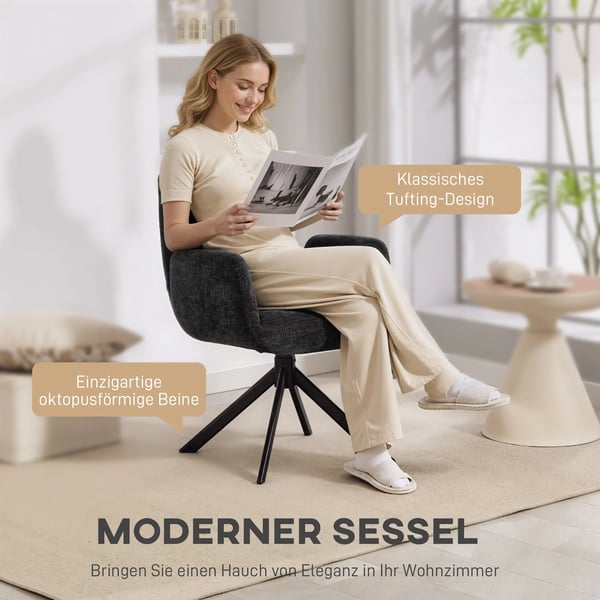Drejestol i polyester med moderne design, sort, 120 kg belastning