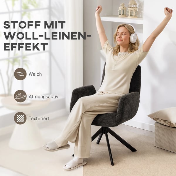 Drejestol i polyester med moderne design, sort, 120 kg belastning
