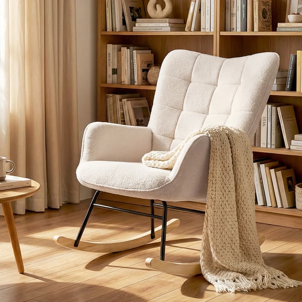 keinutuoli, beige, berberfleecellä, rentoutumiseen, 120 kg rajalla