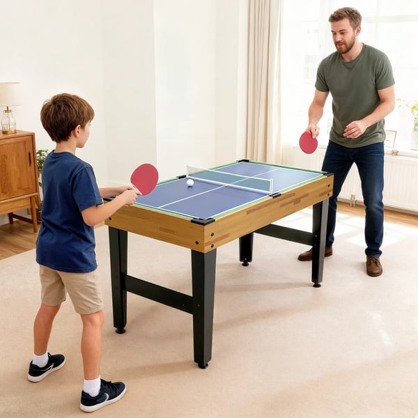 13-i-1 spelbord, bordsfotboll, schack, biljard, bordtennis och mer, MDF, plast, valnöt