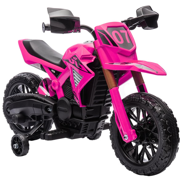 12V Elektrisk Børnemotorcykel - Lyserød, Metal, Støttehjul, Op til 3 km/t, Horn & Startlyd (3-8 år, Max 30kg)