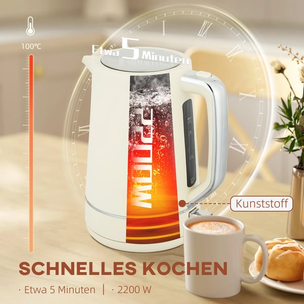 Vattenkokare och brödrost i set, 1,7 L, 6 rostningsnivåer, beige