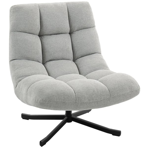 Drejelig Loungestol, 75cm Bred, Vandafvisende Chenille-look, Stålben, Lysegrå