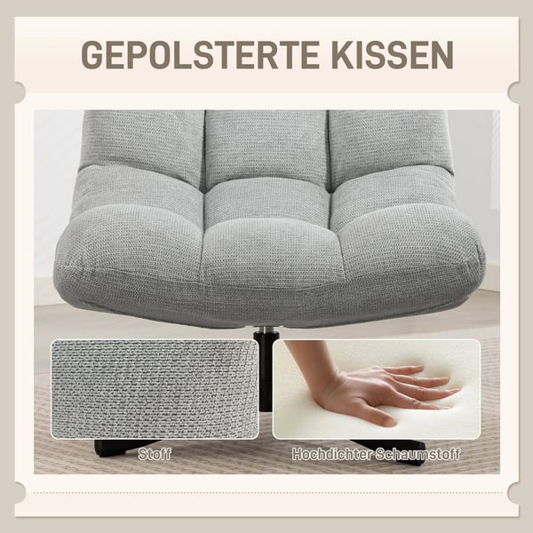 Drejelig Loungestol, 75cm Bred, Vandafvisende Chenille-look, Stålben, Lysegrå