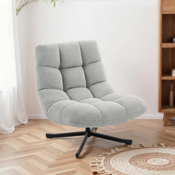 Drejelig Loungestol, 75cm Bred, Vandafvisende Chenille-look, Stålben, Lysegrå