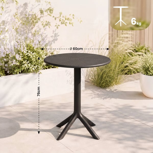 Lacota rundt udendørs spisebord, 60 cm diameter, sort polypropylen, vejrbestandigt