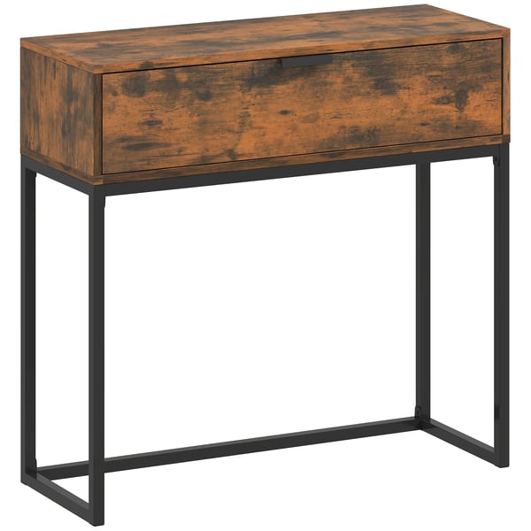 Konsolbord med låda, industriell design, 80x30x76 cm, rustik brun